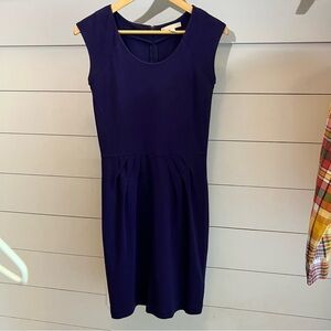 Banana Republic Navy Blue Oxford Cap Sleeve Pleated Dress Size 2 Classic Fitted